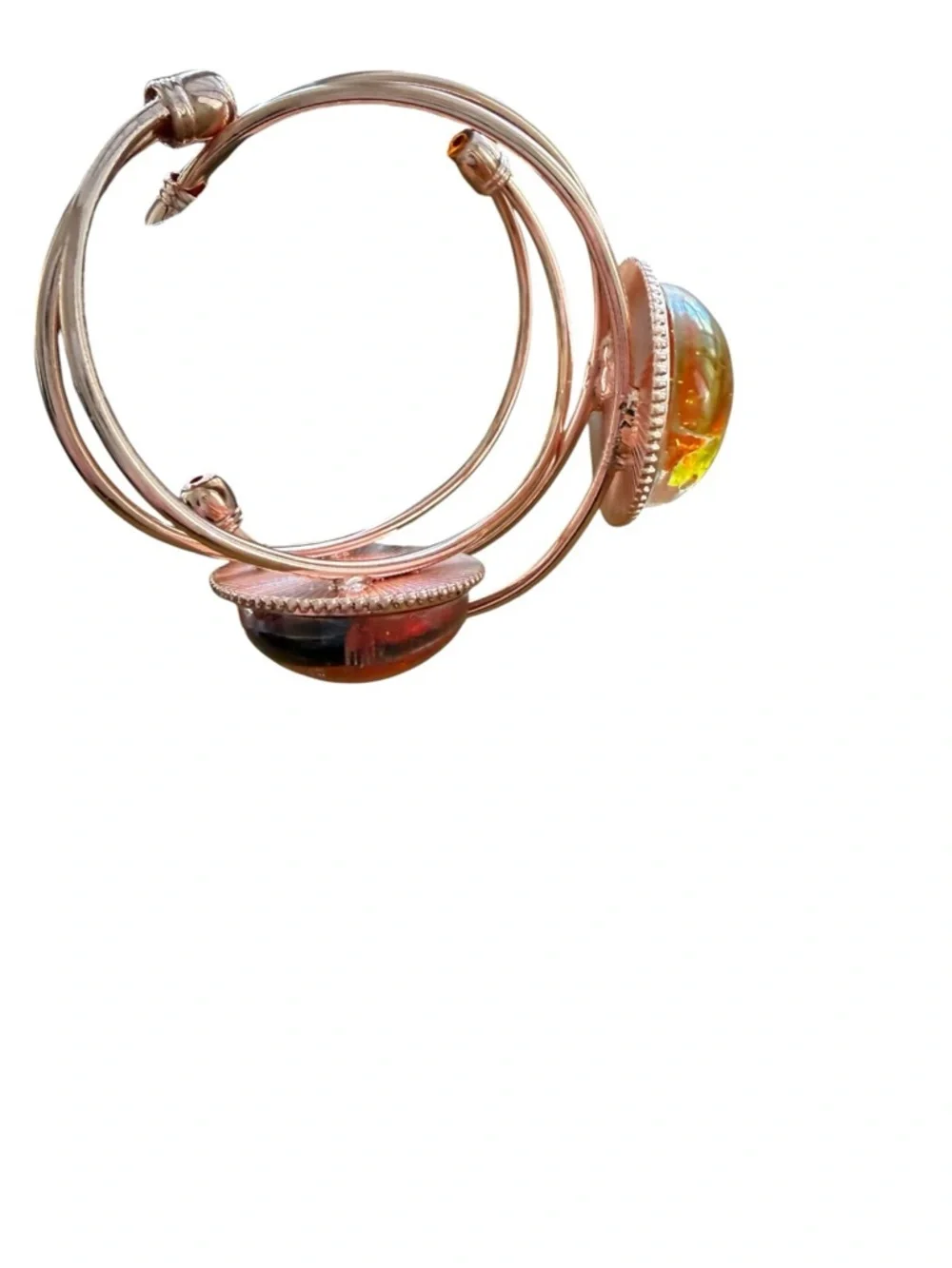 Key West Artist Pair of Beach Glass Resin Copper Color Bangles